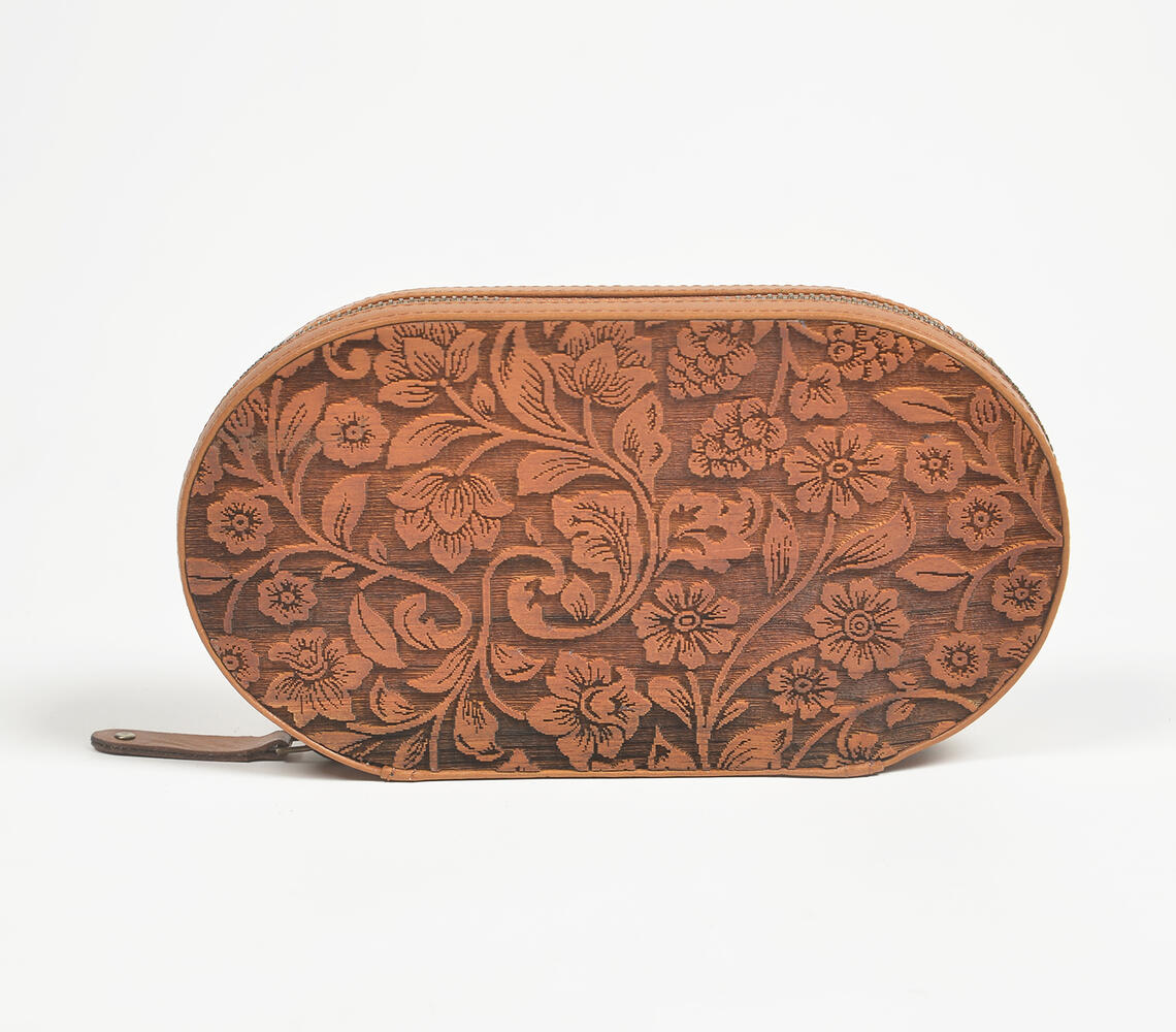 Hand Carved Wood & Leather Wallet - Brown - VAQL10101584681