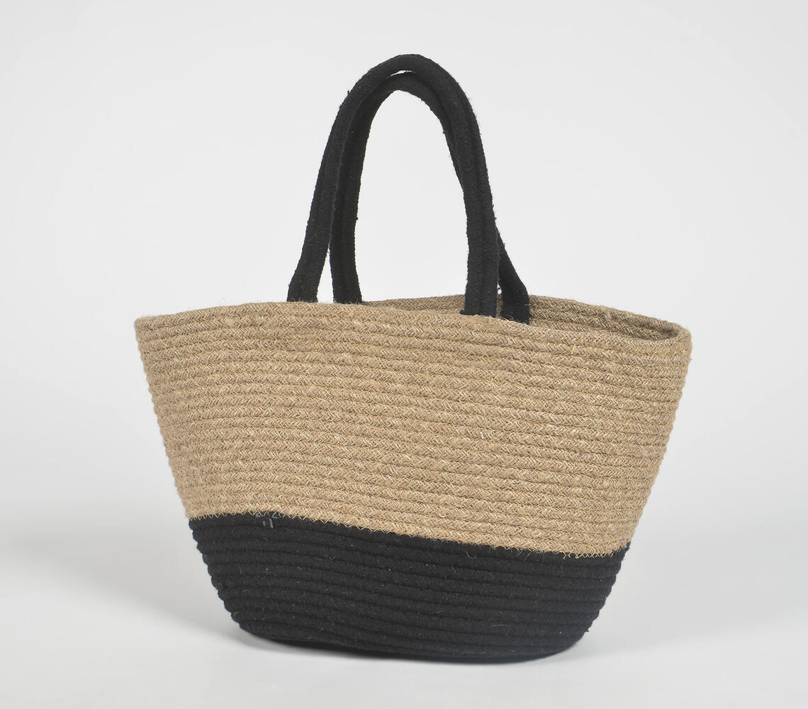 Braided Jute & Cotton Monotone Grocery Tote Bag - Natural - VAQL10101597489