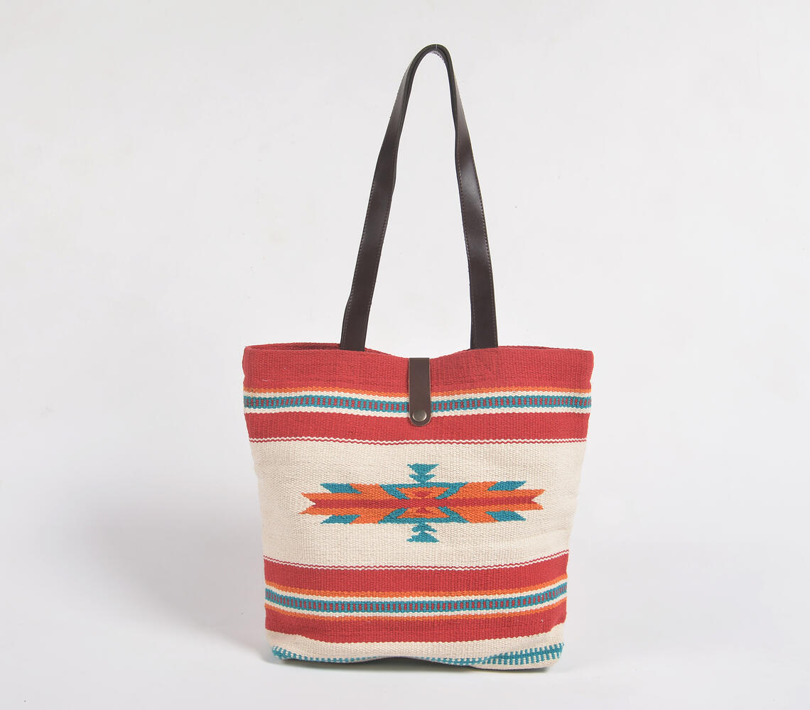 Handloom Cotton Tote Bag with Button closure - Multicolor - VAQL10101599061
