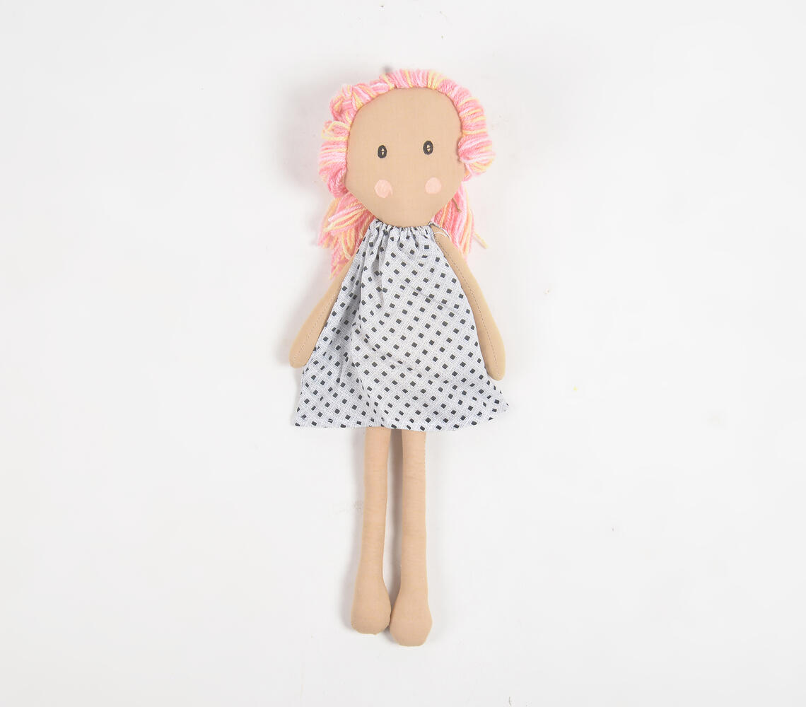 Handmade Blonde-Pink Haired Plush Rag Doll - Pink - VAQL101016118060