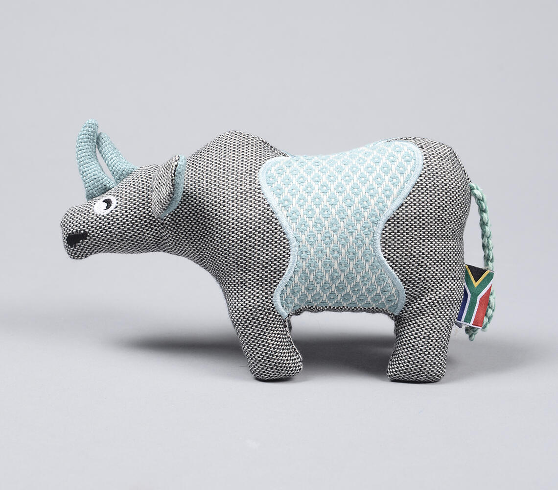 Embroidered Recycled Fabric Plush Rhino Toy - Grey - VAQL10101673860
