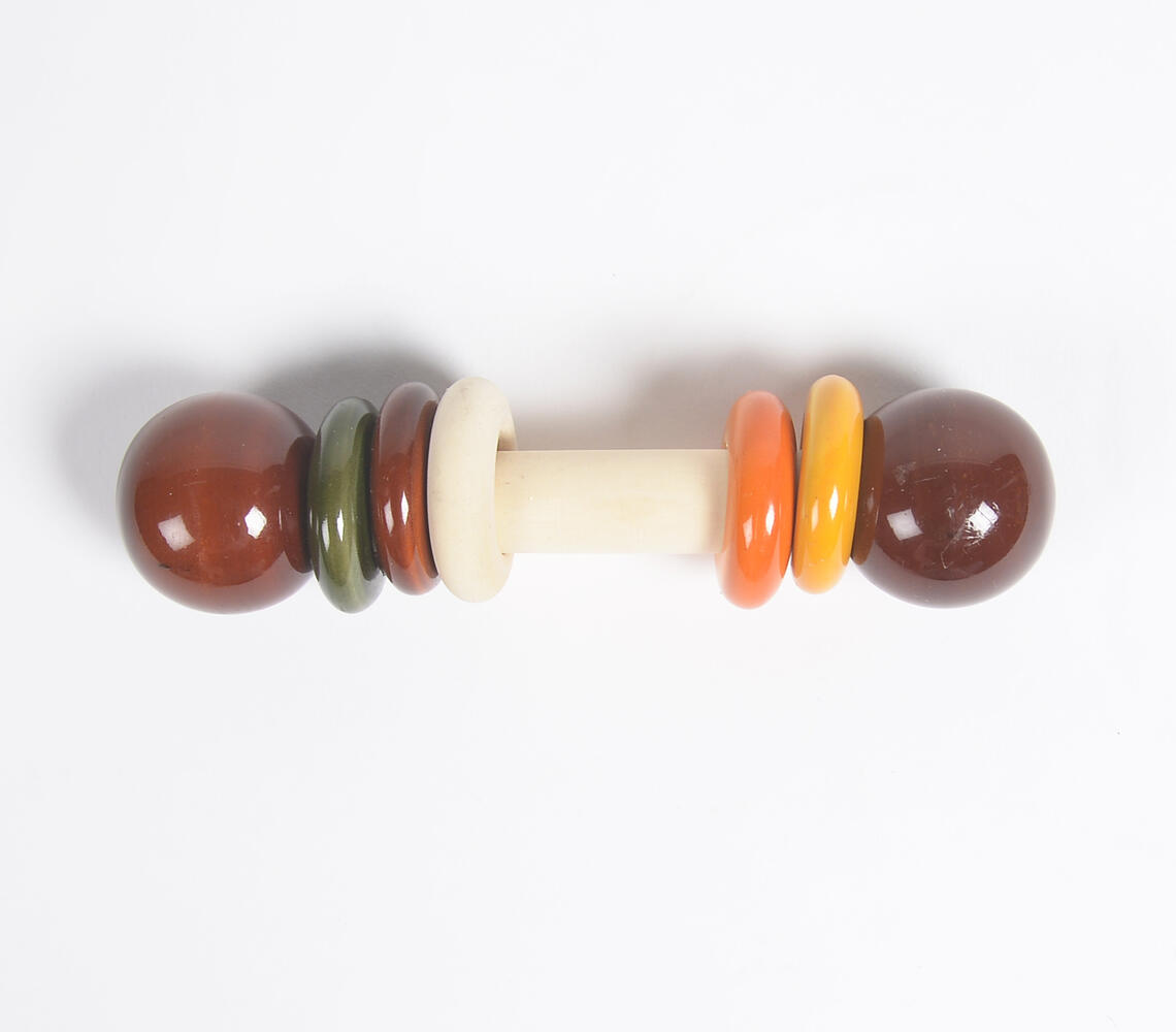 Natural-Dyed Glossy Turned Wood Baby Rattle - Brown - VAQL10101674420