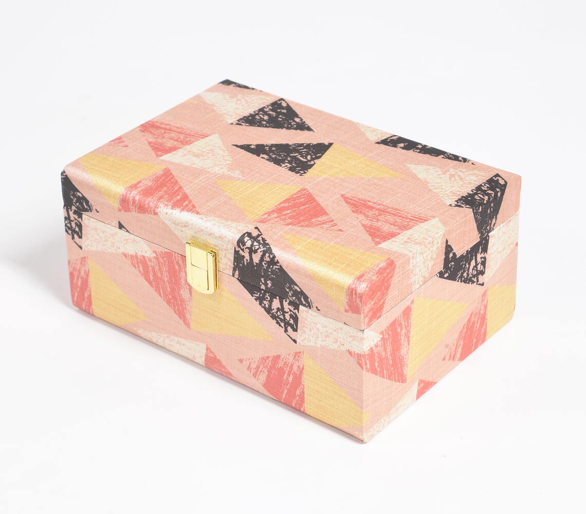 Geometric Print Tusser Silk Jewelry Box - Multicolor - VAQL101018101645