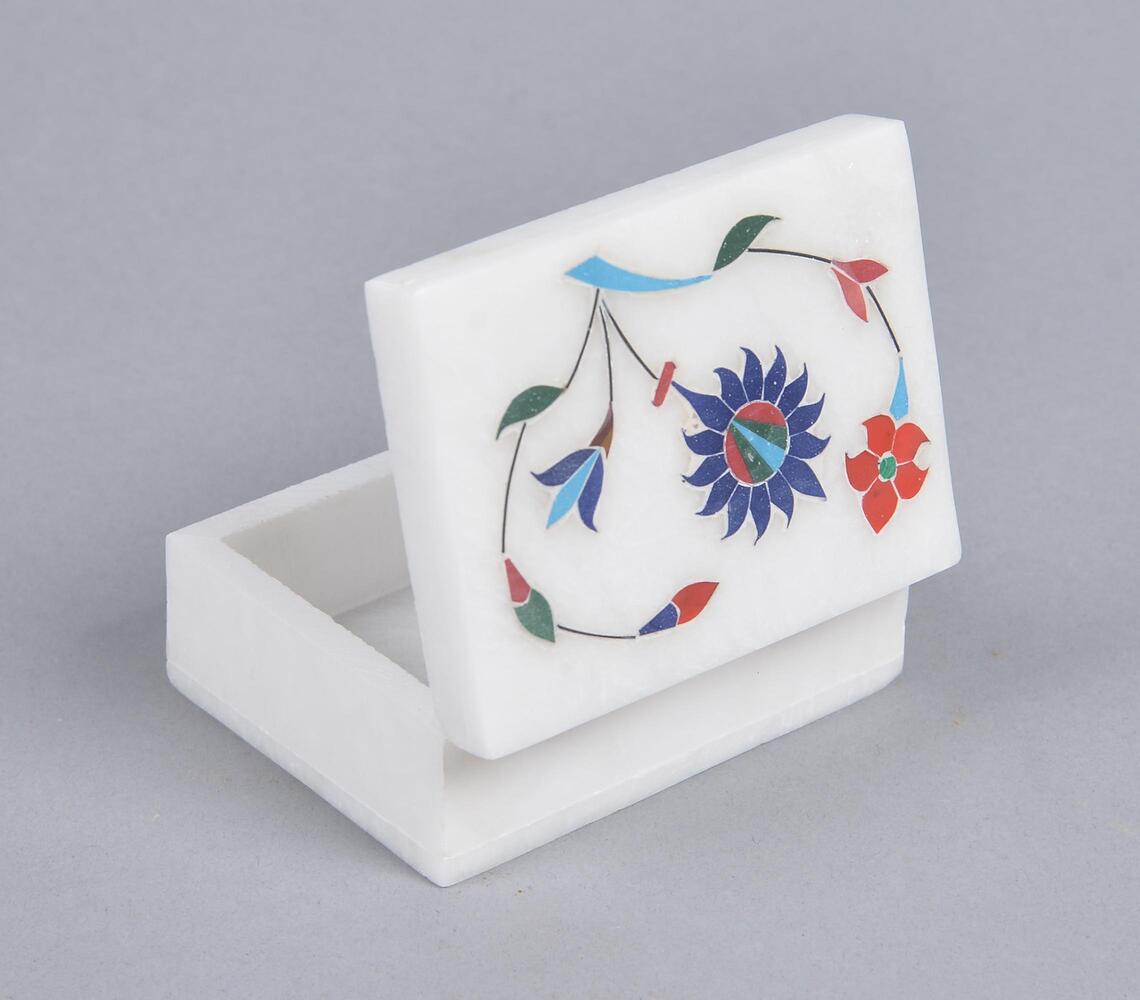 Inlaid Semi-Precious Stone & Marble Jewelry Box - White - VAQL101018103413