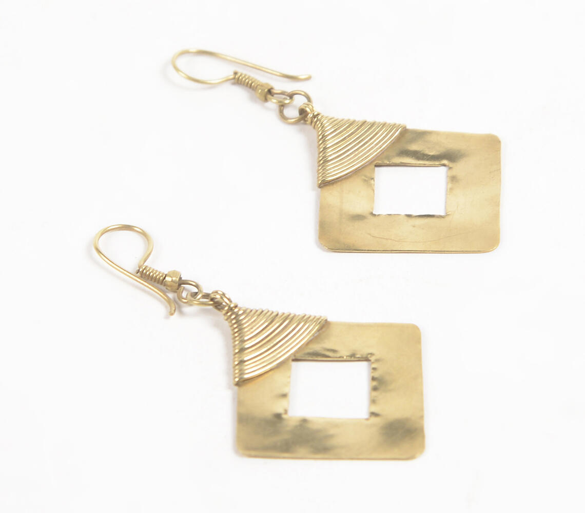 Brass Diamond Dangler Earrings - Gold - VAQL101018108349