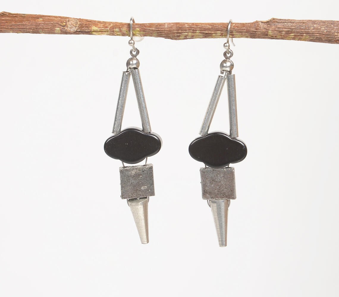 Black Clouds Glass & Metal Tribal Earrings - Black - VAQL101018111777