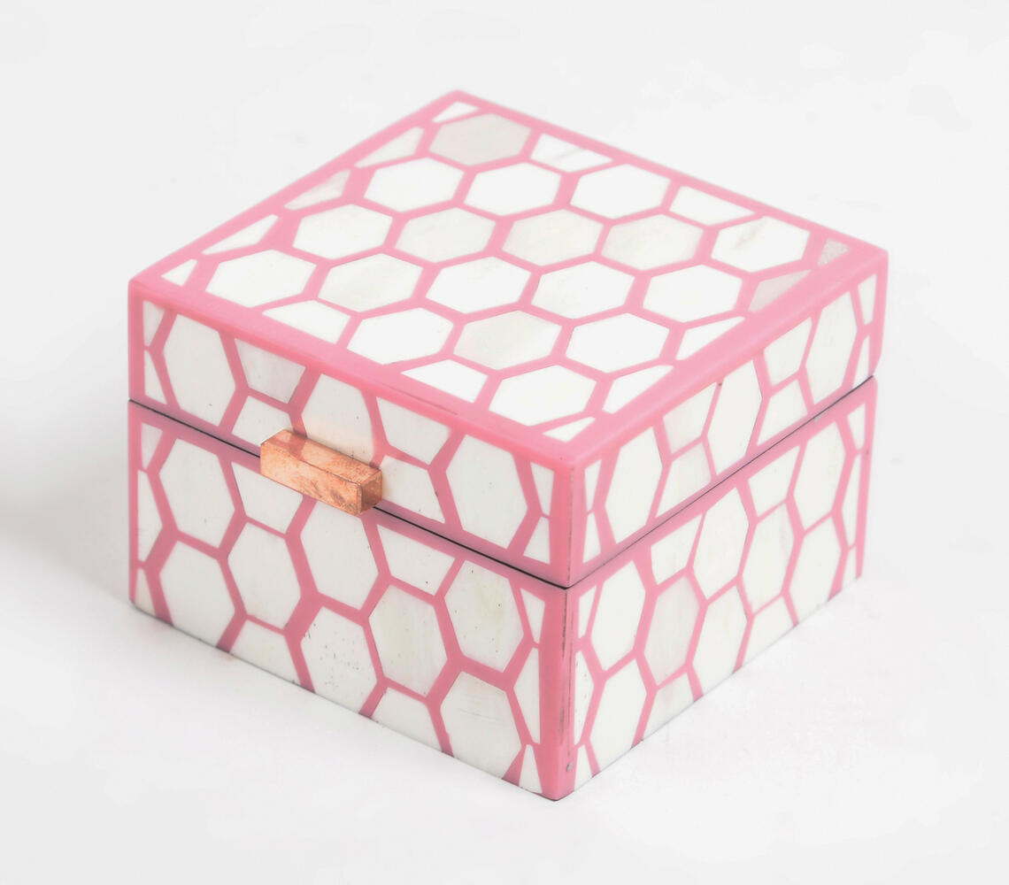 Honeycomb Pink MDF Jewelry Box - Pink - VAQL101018111830