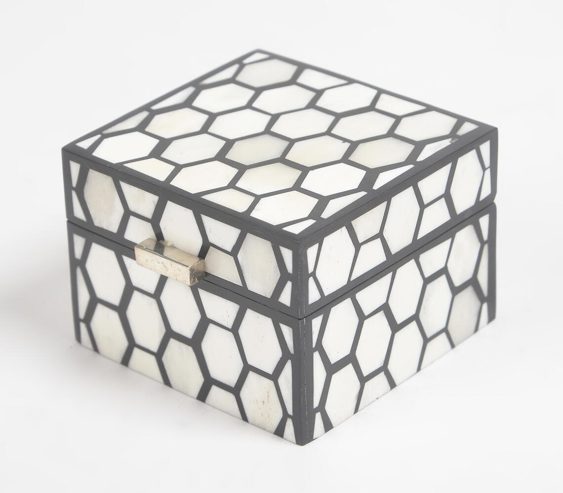 Honeycomb Bone & MDF Jewelry Box - Black - VAQL101018111833