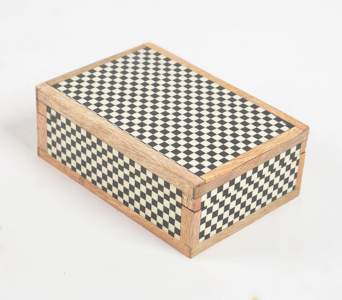 Checkered Monotone Resin & Wood Jewelry Box - Natural - VAQL101018111837
