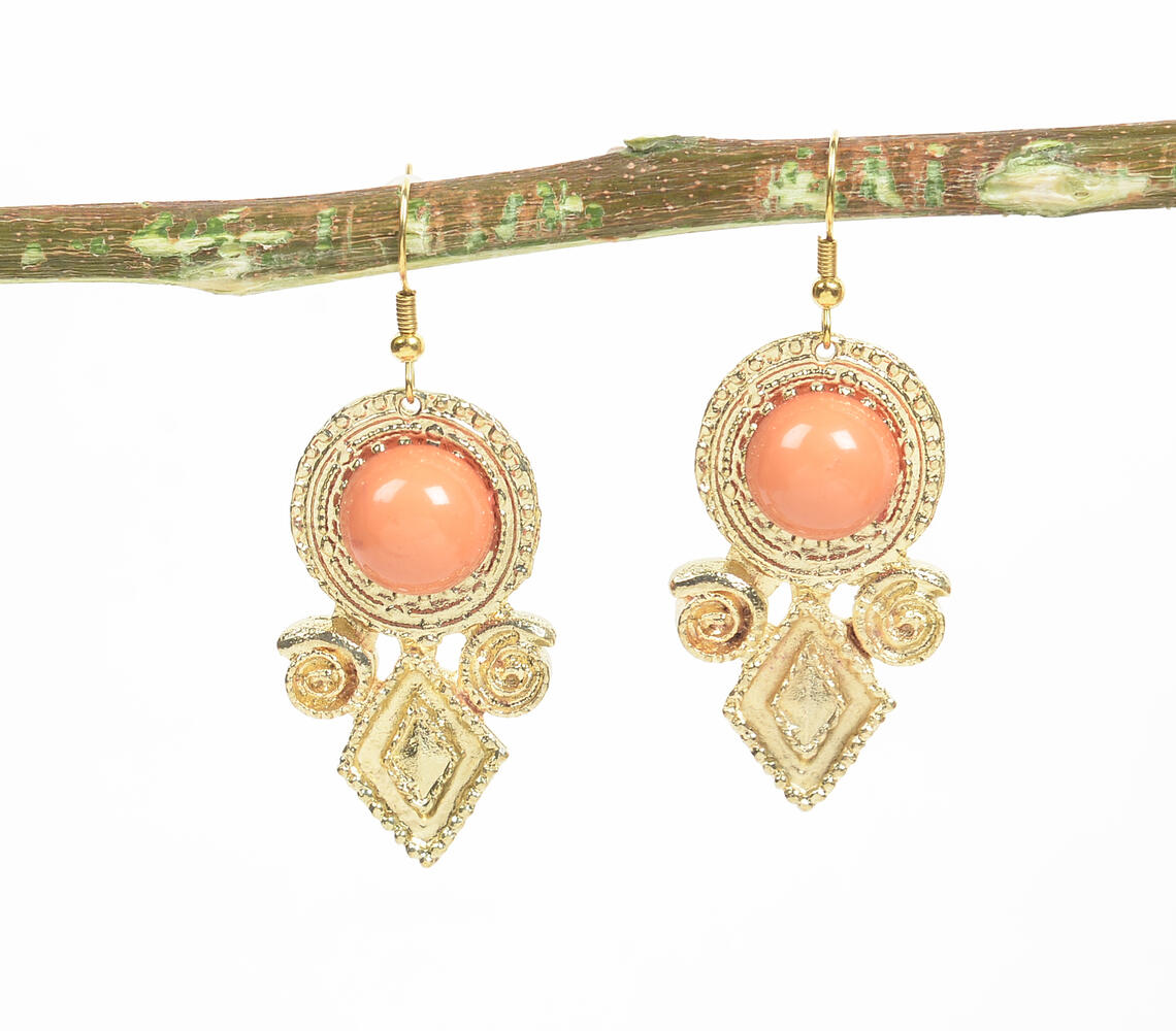 Coral Bead & Gold-Toned Textured Dangle Earrings - Gold - VAQL101018112008