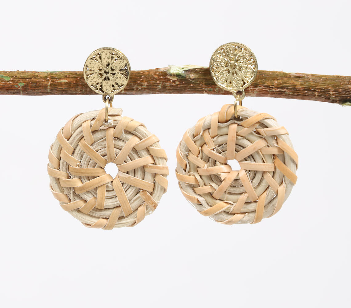 Gold-Toned Metal & Bamboo Swirl Drop Earrings - Natural - VAQL101018112029