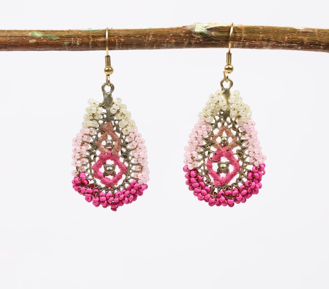 Gold-Toned Metal Ombre Dangle Earrings - Pink - VAQL101018112079