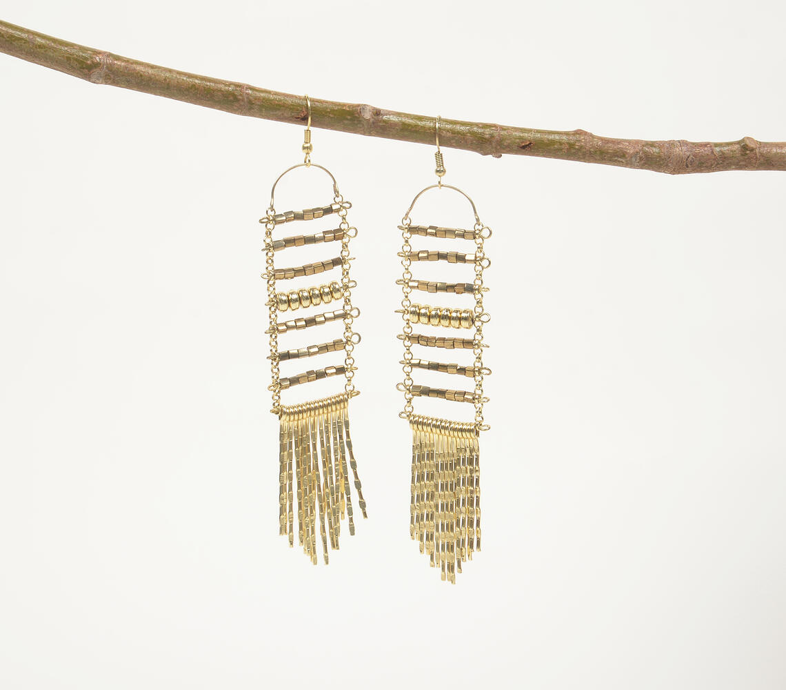 Beaded Lines Metallic Dangle Earrings - Gold - VAQL101018112089