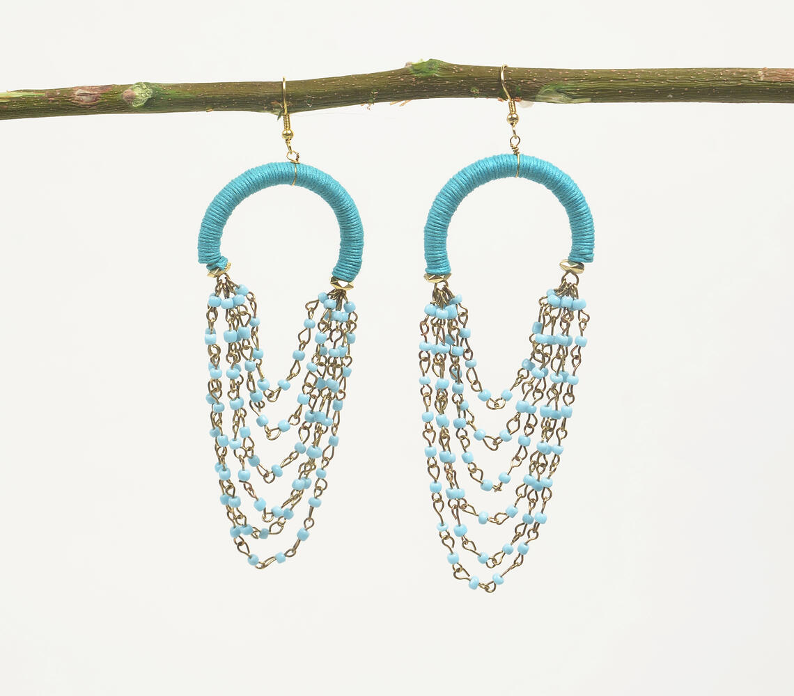 Layered Glass Beads Aqua Dangle Earrings - Turquoise - VAQL101018112093