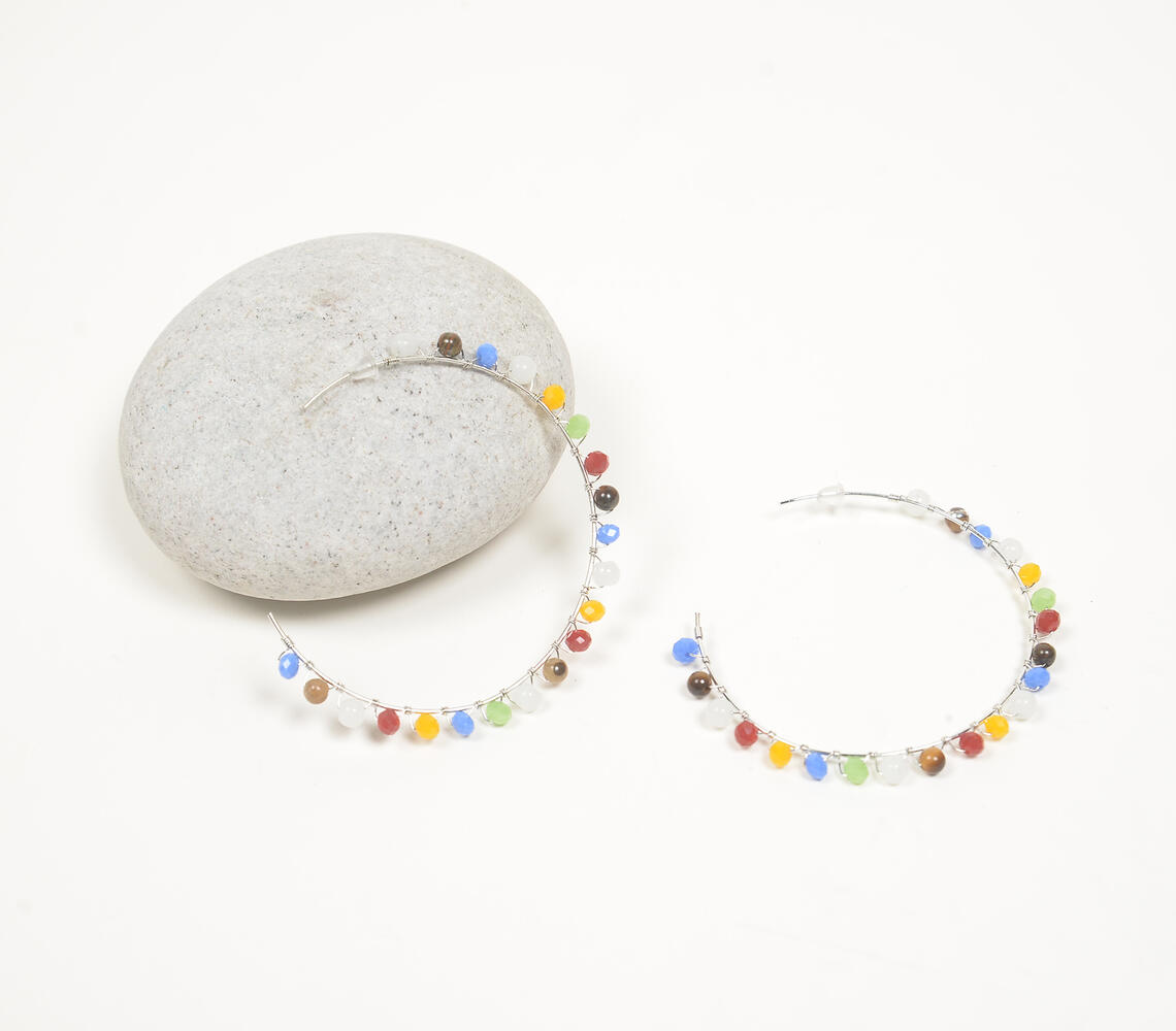 Colorpop Glass Beads Hoop Earrings - Silver - VAQL101018112102