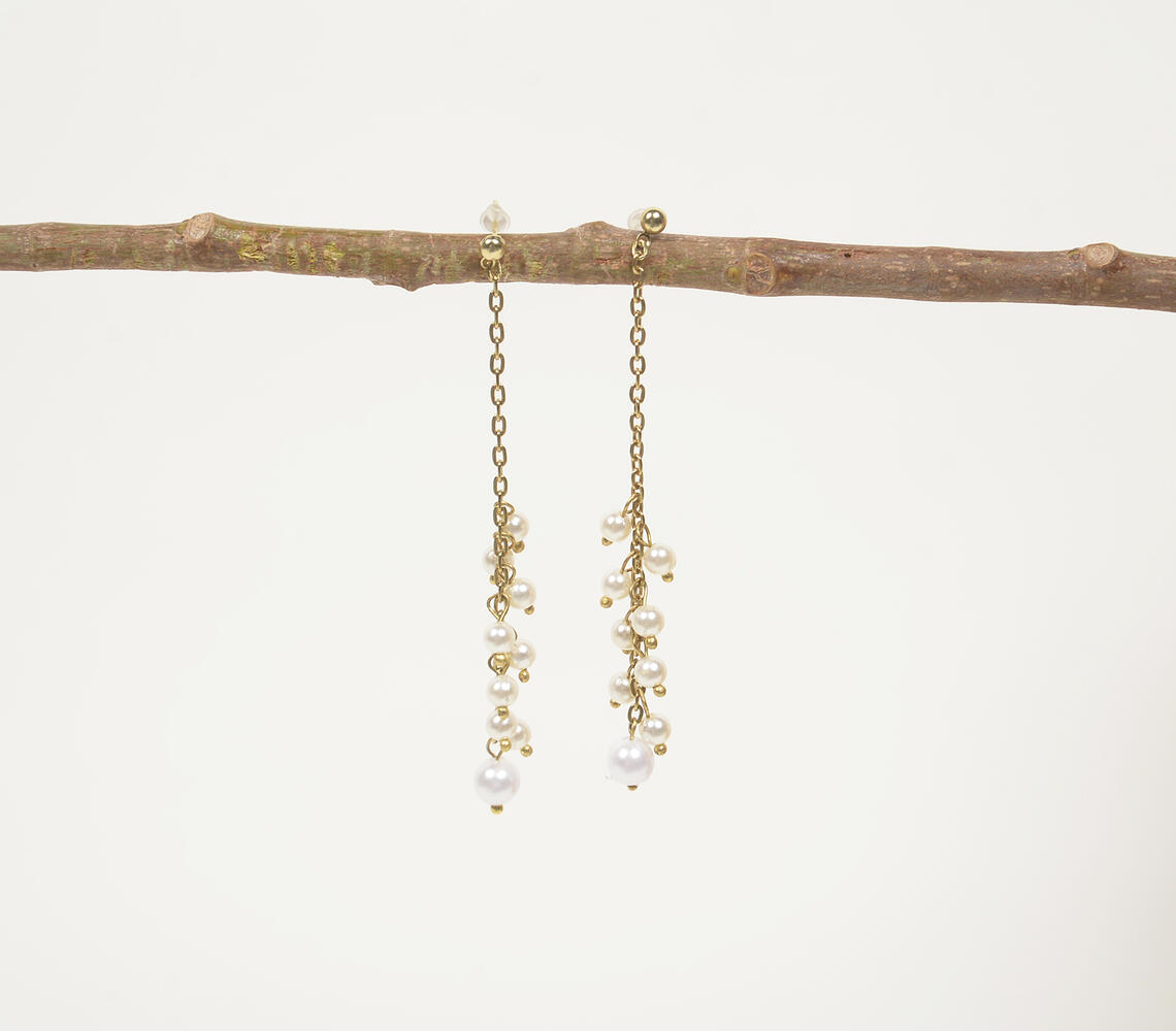 Cluster Pearls Drop Earrings - Gold - VAQL101018112107