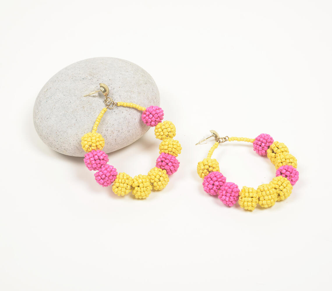 Brilliant Beaded Yellow-Pink Hoop Earrings - Multicolor - VAQL101018113661