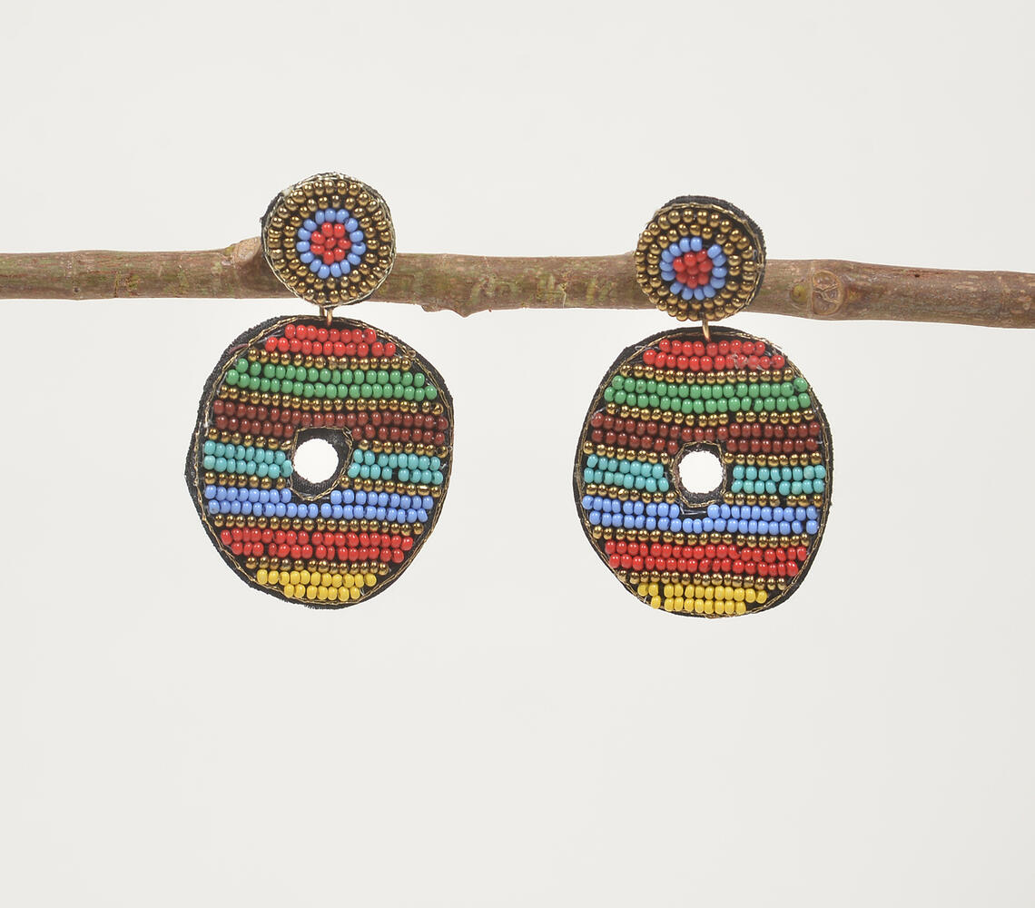 Beaded Tribal Donut Dangle Earrings - Multicolor - VAQL101018113666