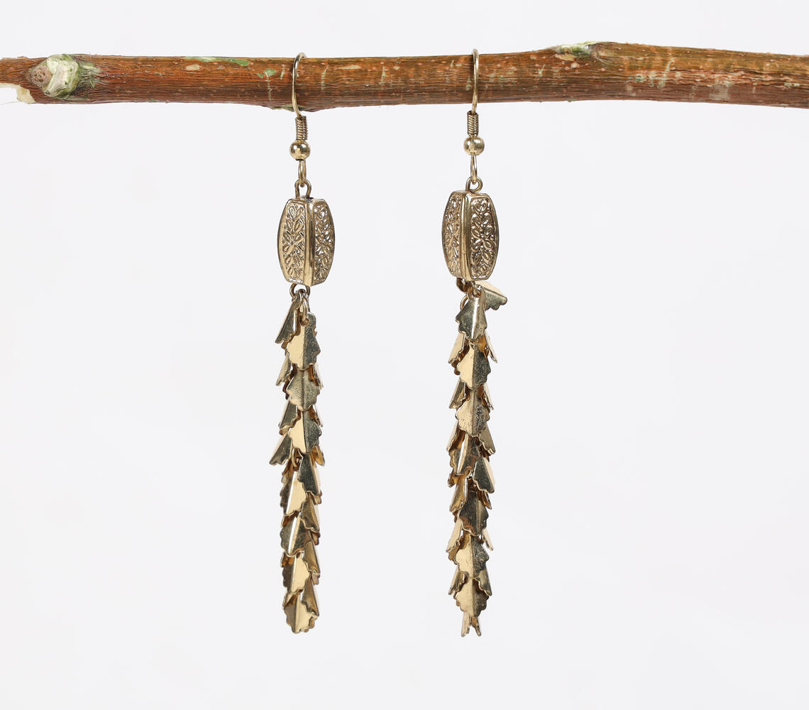Metallic Leaf Charm Dangle Earrings - Gold - VAQL101018113687