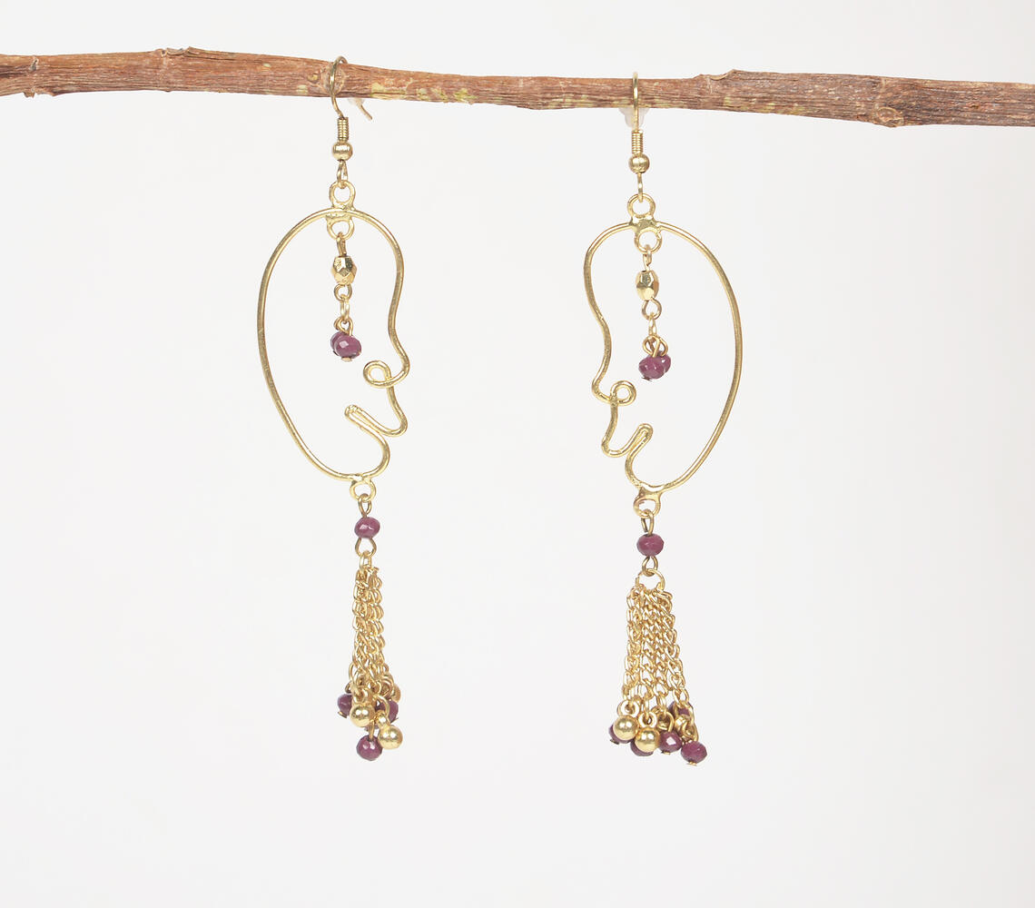 Abstract Faces Brass Dangle Earrings - Gold - VAQL101018113709