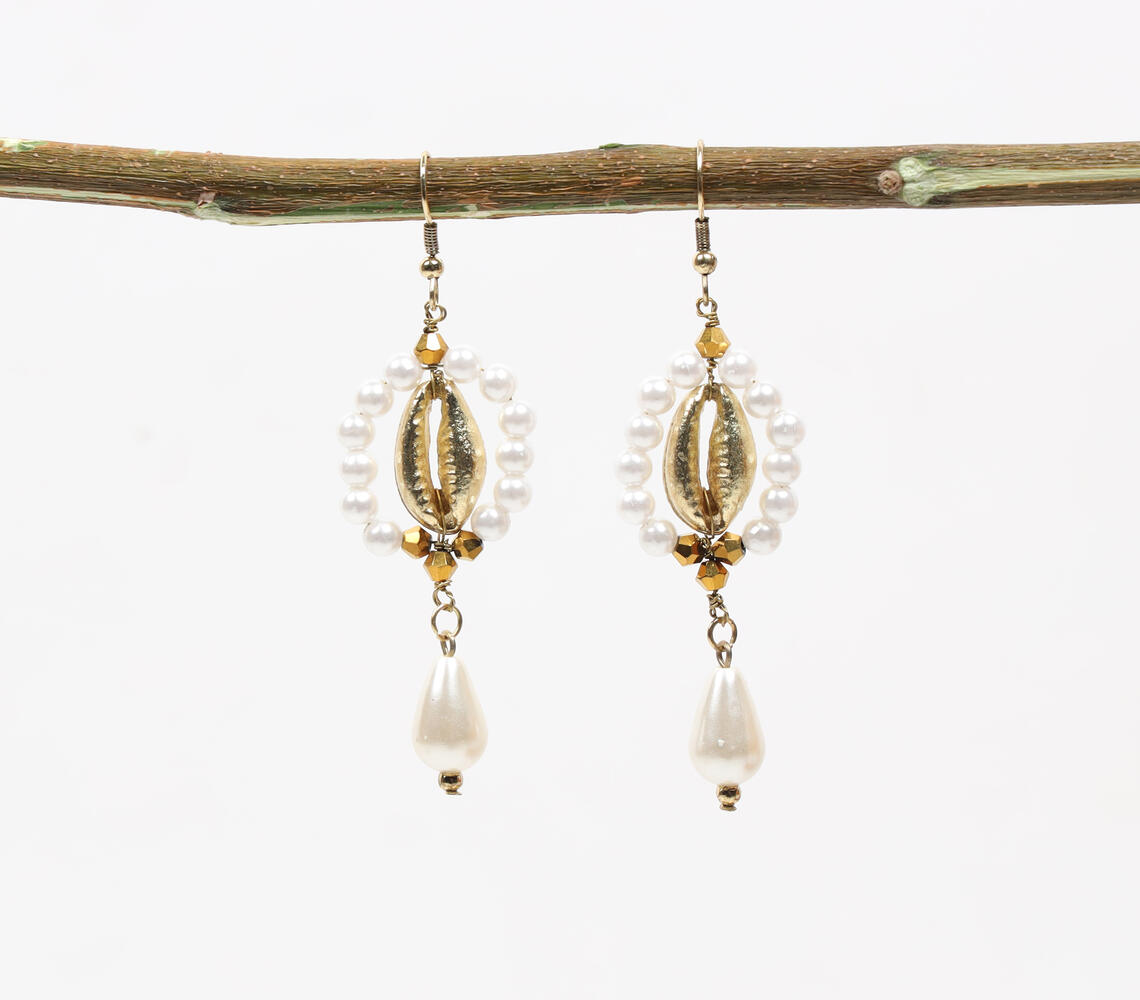 Boho Pearls Brass Earrings - Gold - VAQL101018113716