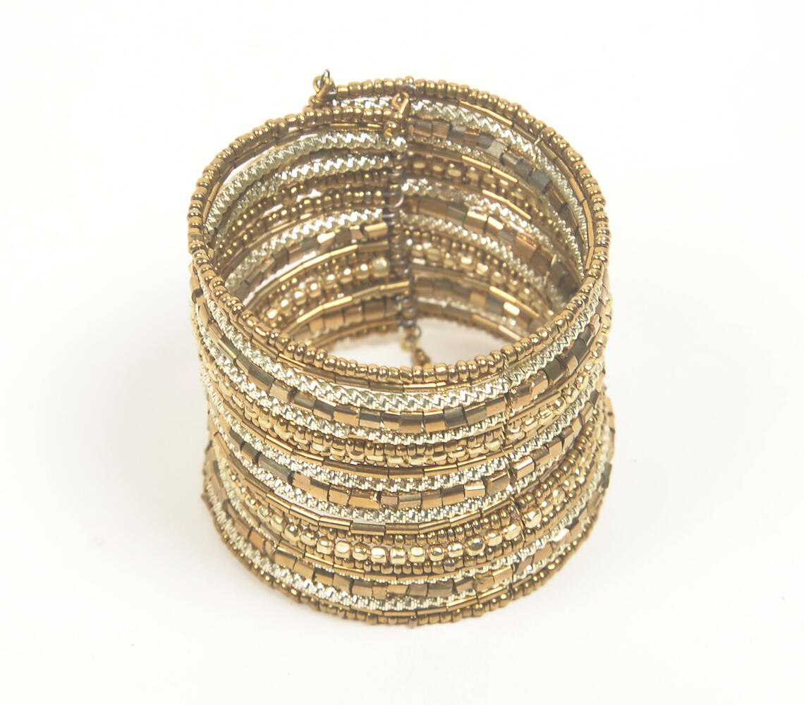 Beaded & Golden-Toned Iron Stacked Bracelet - Gold - VAQL101018113720