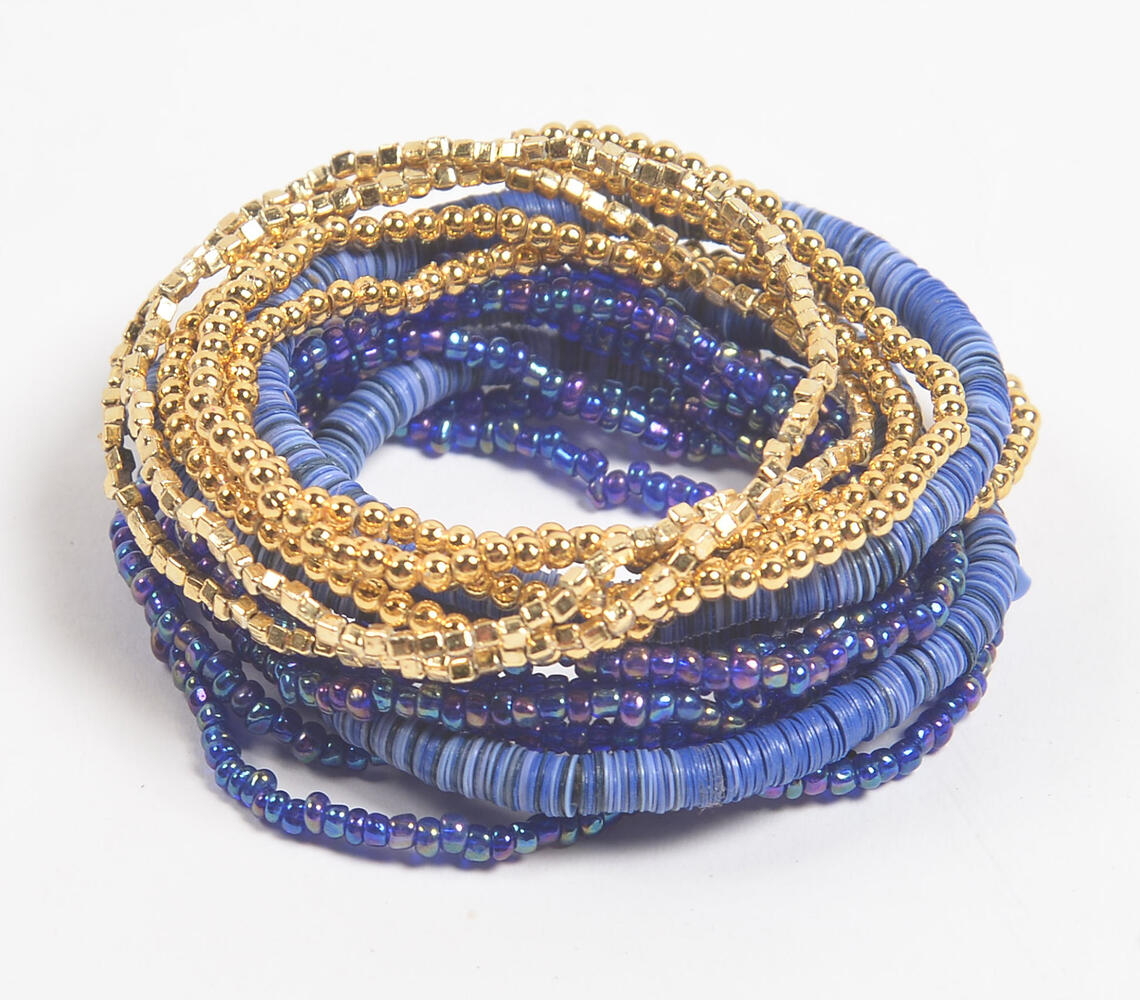 Cerulean & Metallic Beaded Cluster Bracelet - Blue - VAQL101018113727
