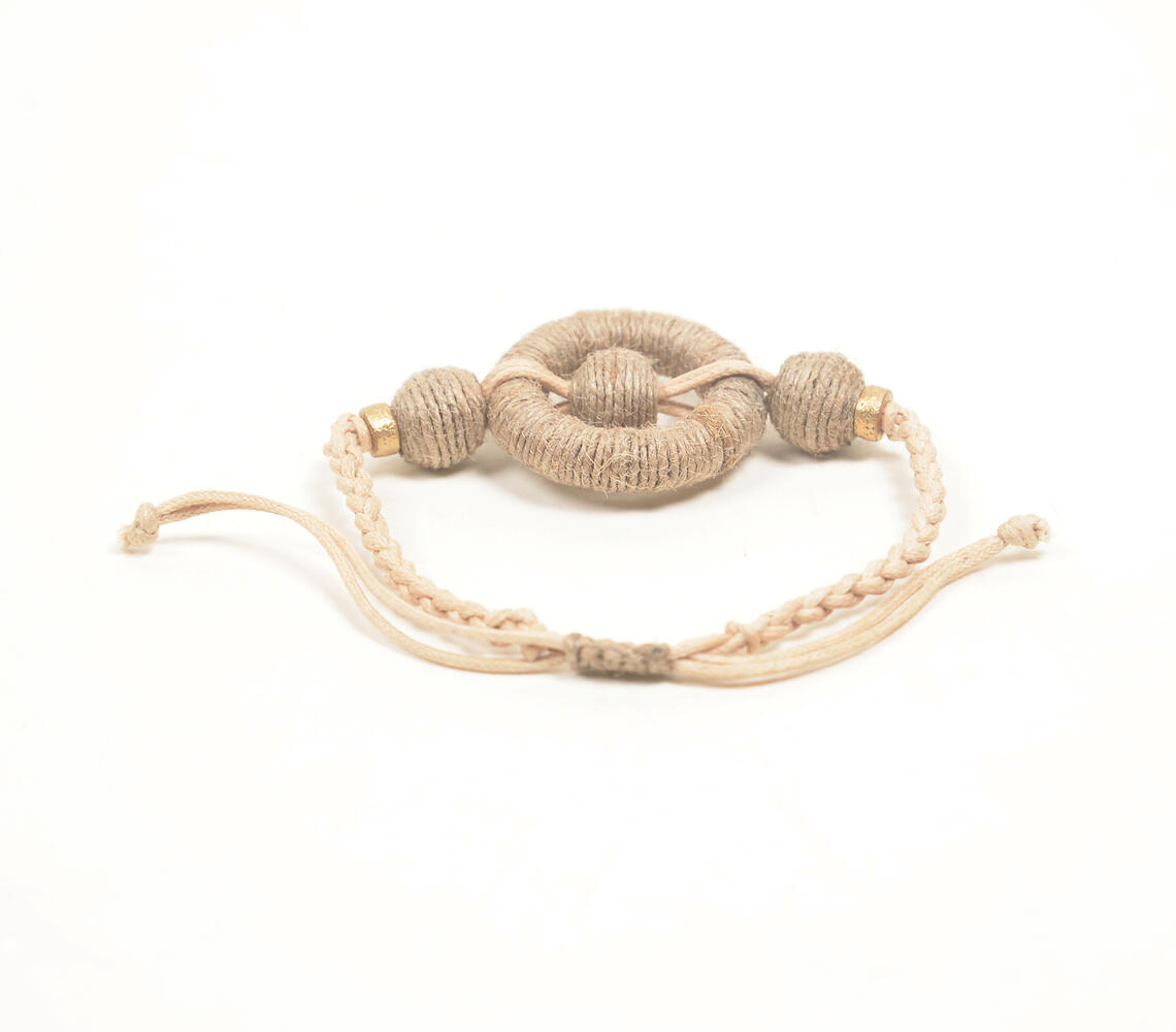 Braided Cotton Cord & Jute Woven Bracelet - Brown - VAQL101018113741