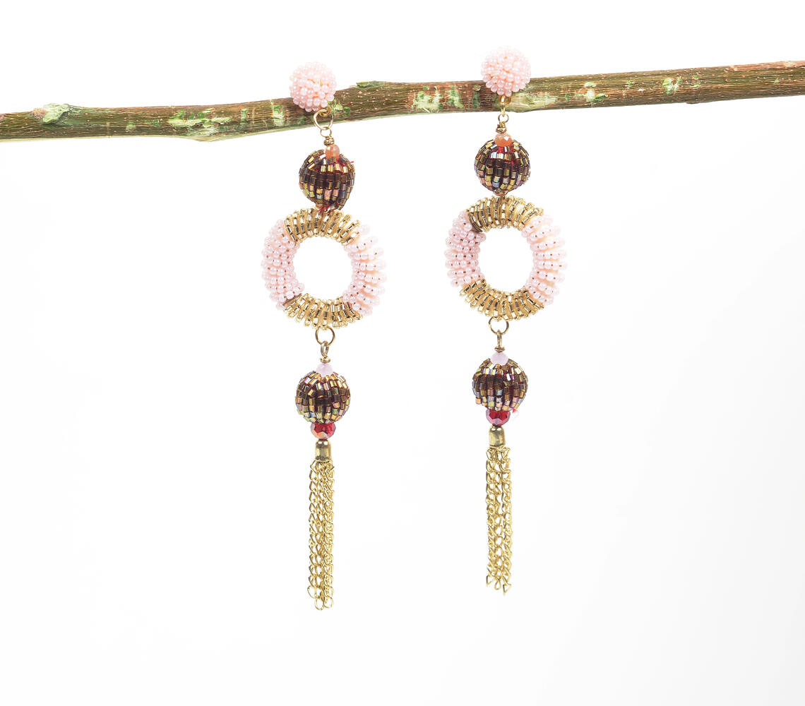 Beaded Pastel Ring Charms Dangle Earrings - Gold - VAQL101018113749