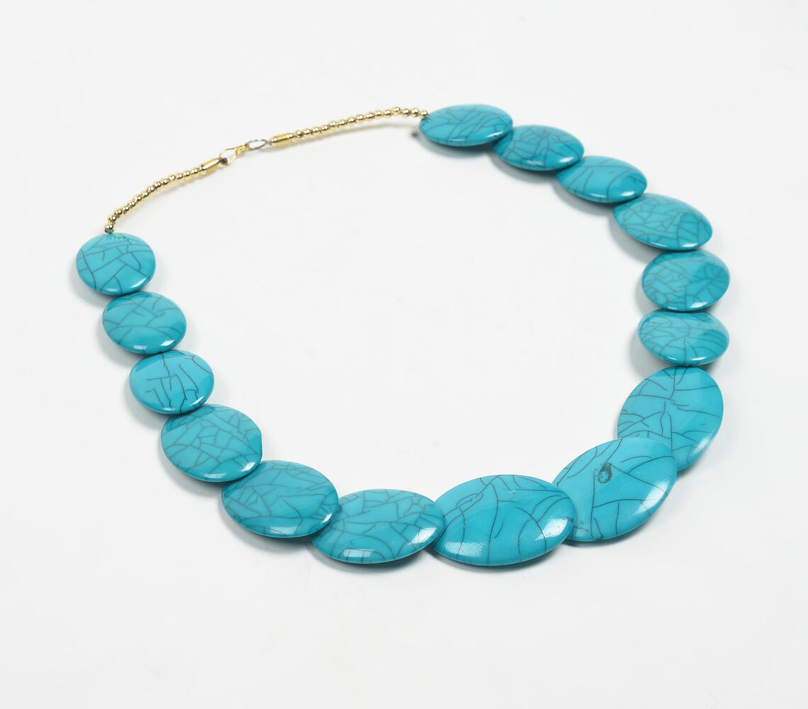 Aqua Cracked Resin Gems Necklace - Multicolor - VAQL101018113757