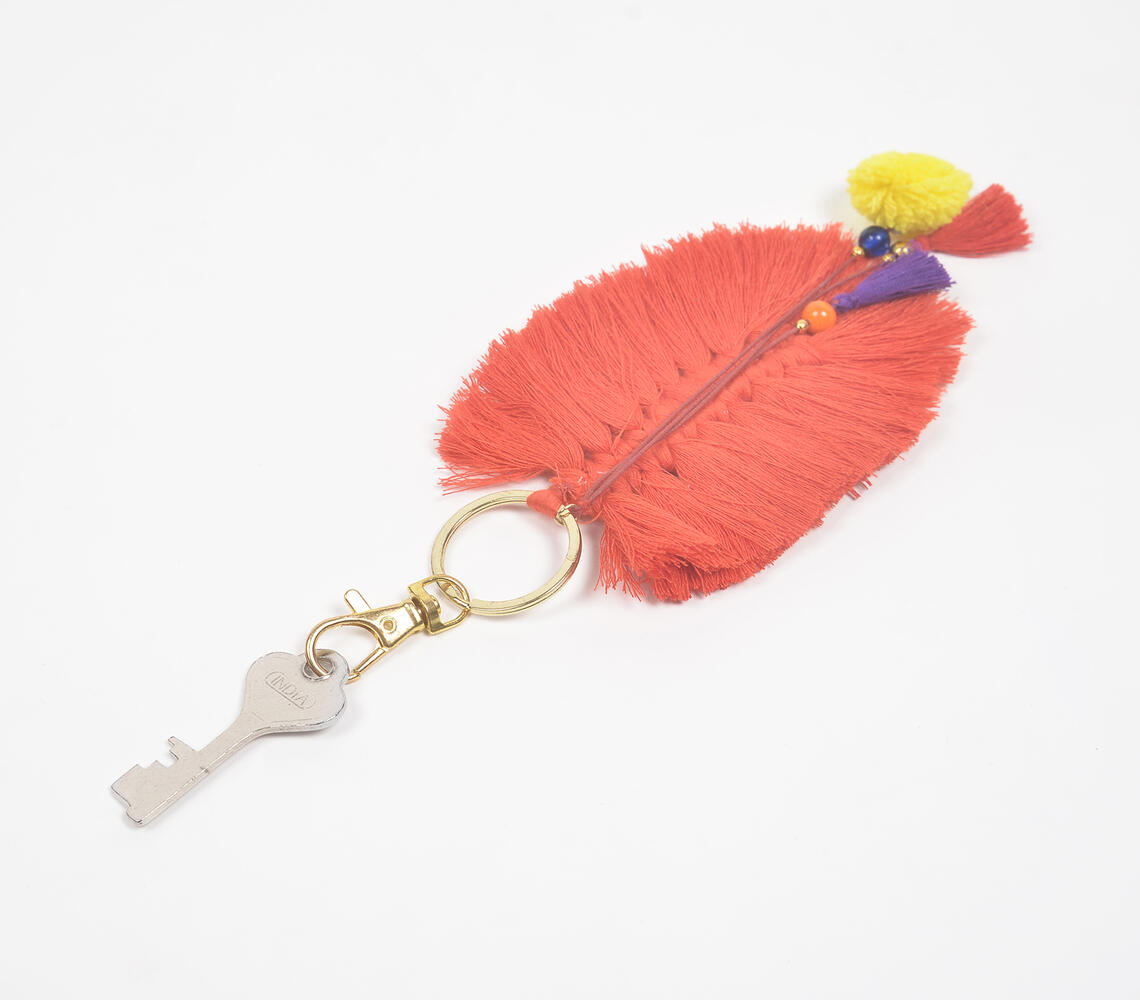 Fringed & Pompom Tasseled Keychain - Multicolor - VAQL101018113785