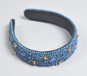 Beads & Stones Embroidered Blue Hair Band - Blue - VAQL101018113826