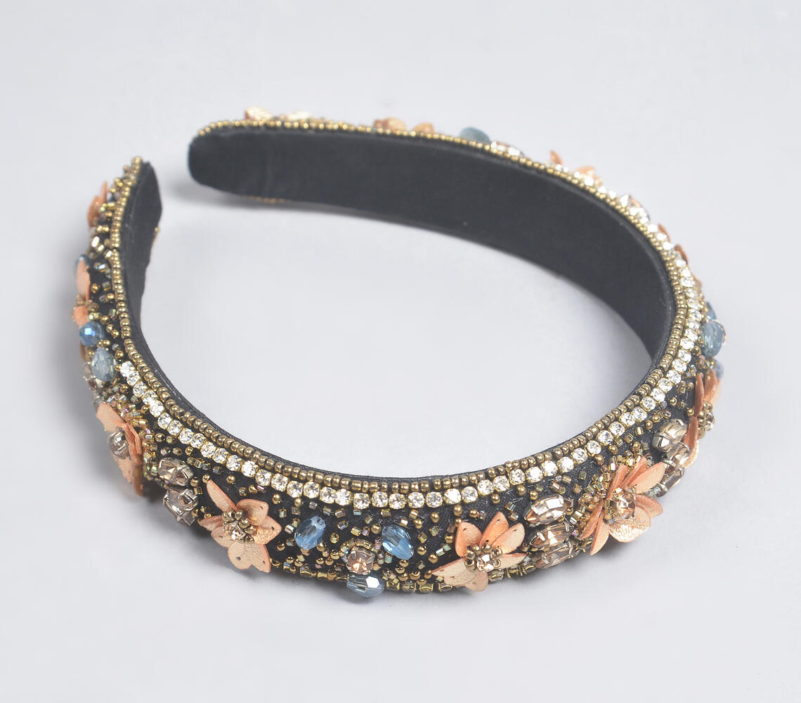Beads & Stones Embroidered Floral Hair Band - Multicolor - VAQL101018113827