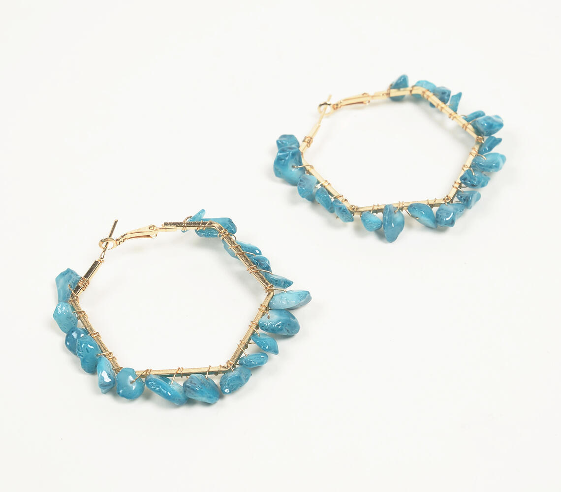 Ocean Blue Shells Hexagonal-Loop Earrings - Turquoise - VAQL101018113829