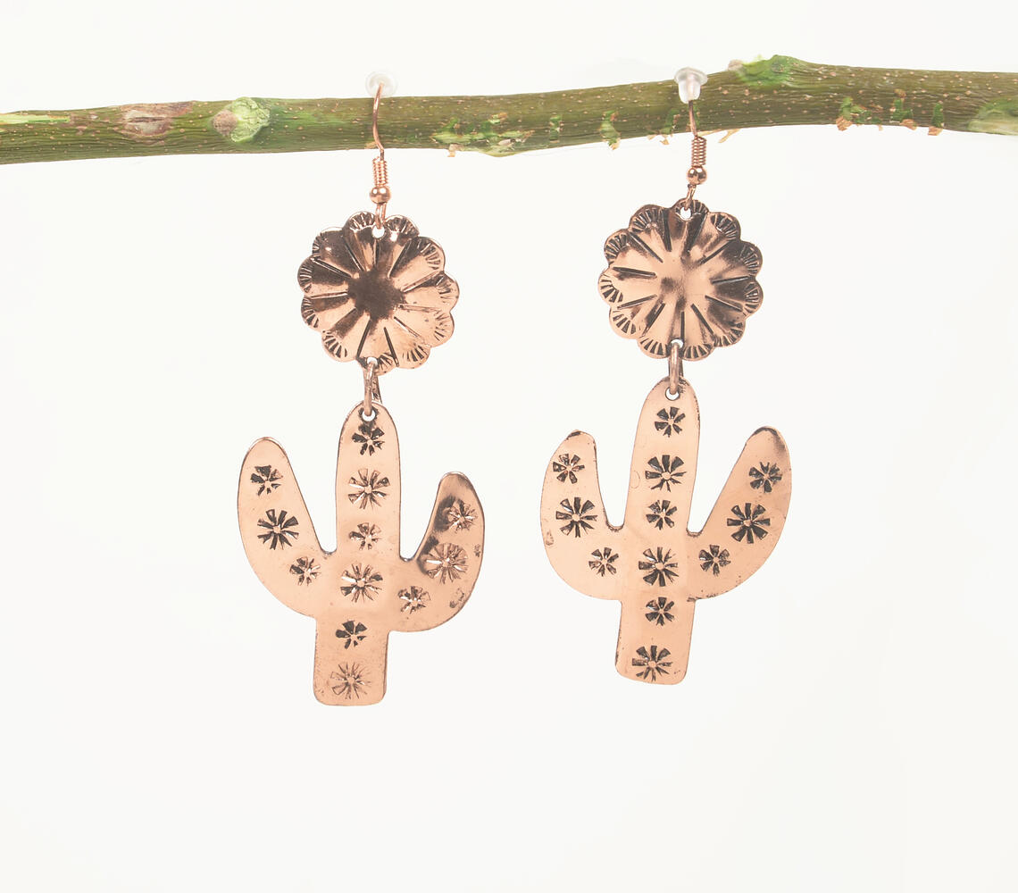 Copper-Toned Brass Floral-Cacti Dangle Earrings - Copper - VAQL101018113831