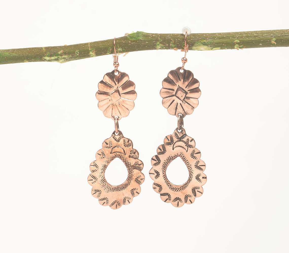 Copper-Toned Brass Antique Floral Dangle Earrings - Brown - VAQL101018113836