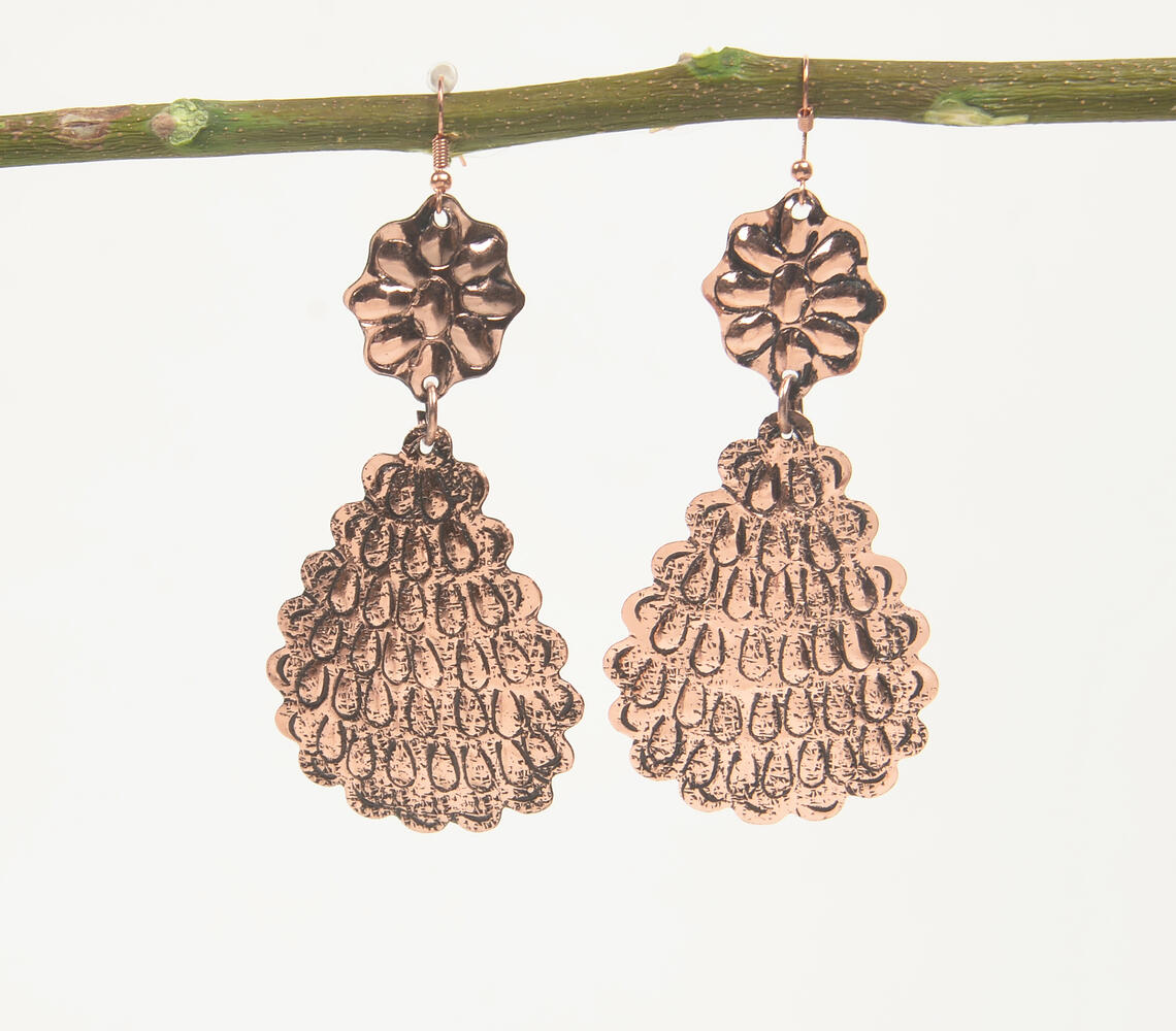 Copper-Toned Brass Floral Drop Earrings - Copper - VAQL101018113850