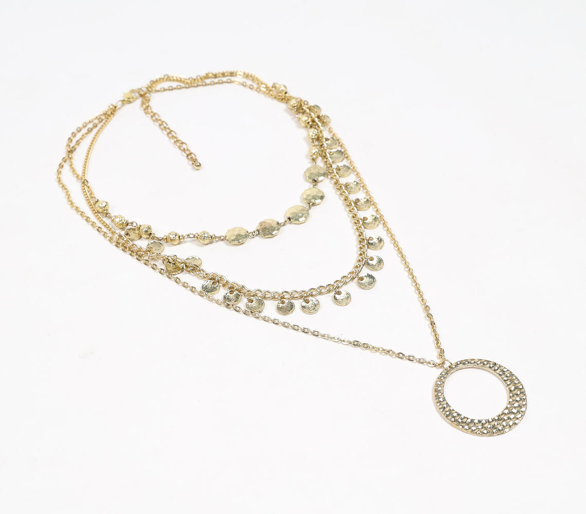 Hammered Gold-Toned Iron Layered Necklace - Gold - VAQL101018113873