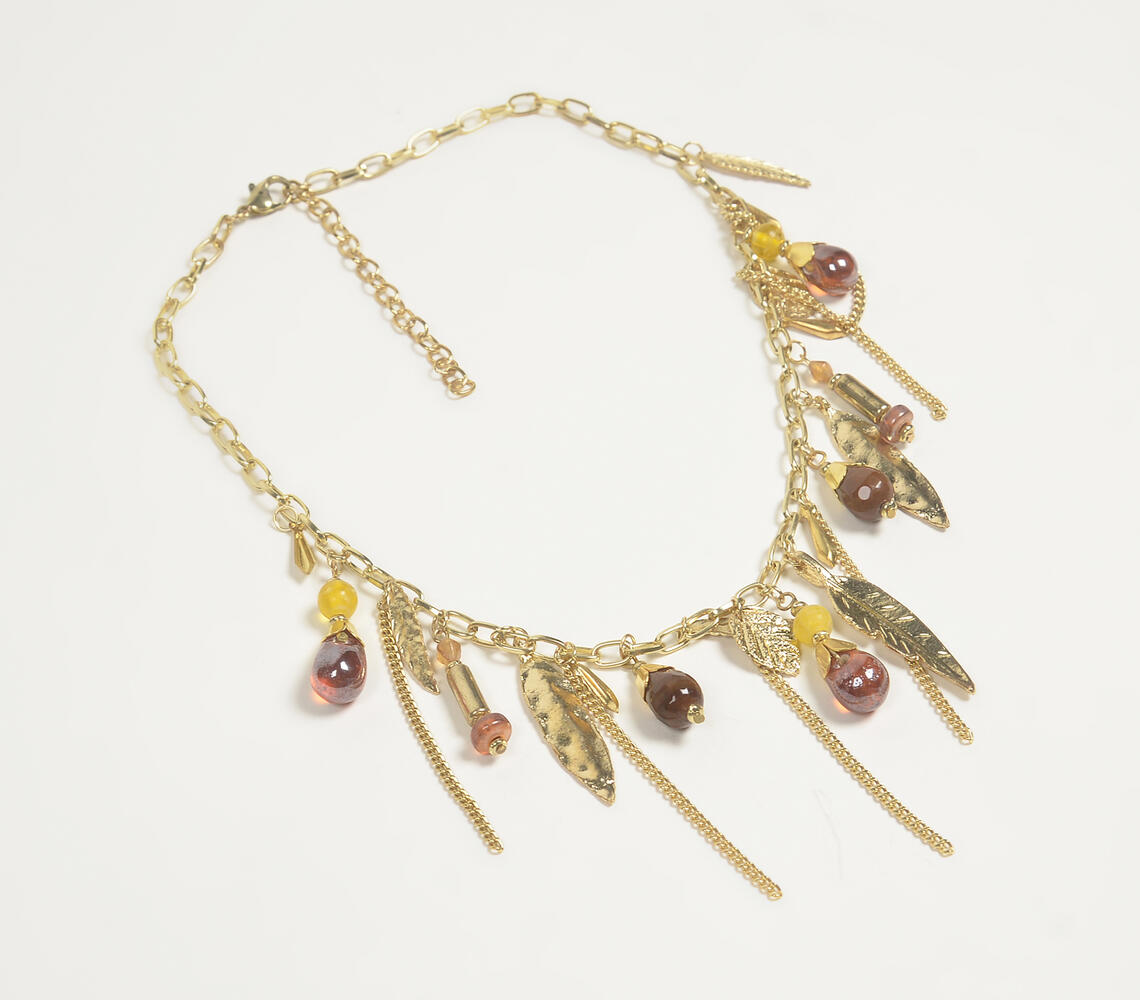 Gold-Toned Iron & Stone Bib Necklace with Extension Chain - Gold - VAQL101018113908