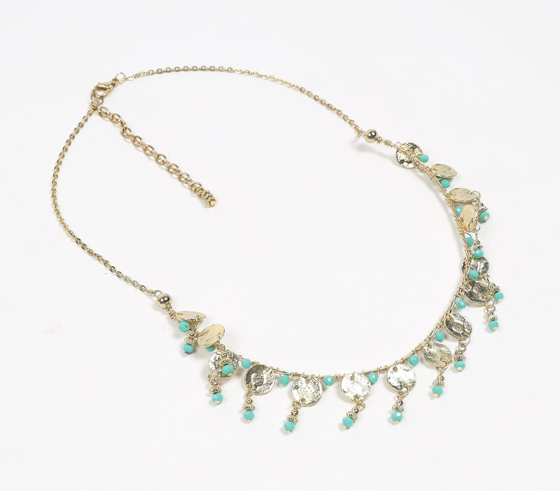 Aqua Beaded & Metallic Charm necklace - Gold - VAQL101018113909