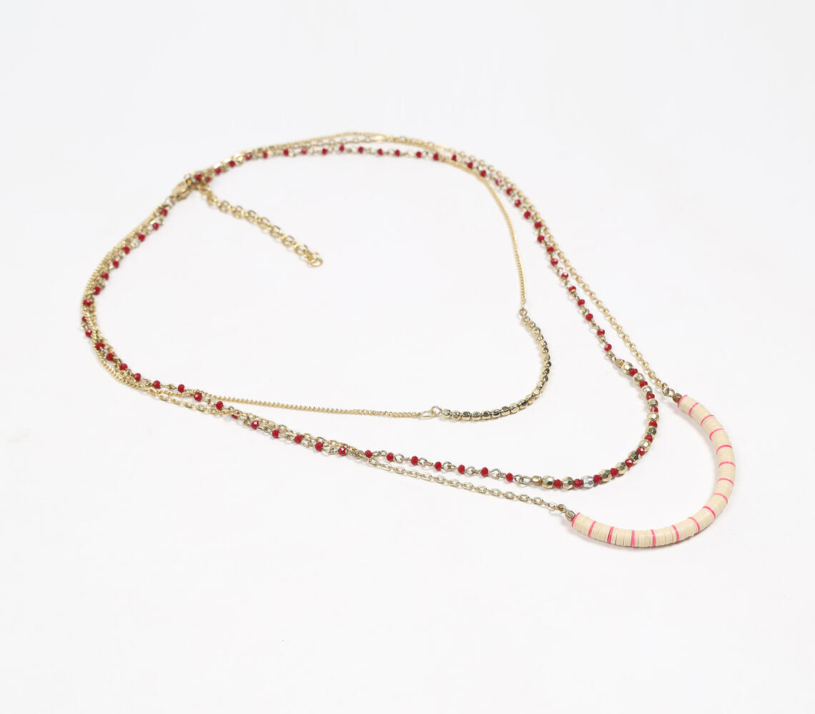 Neutral Beaded 3-Layered necklace - Gold - VAQL101018113938