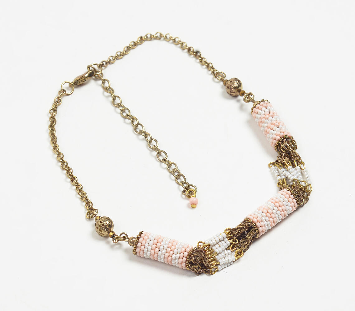 Chunky Beads Boho Brass Necklace - Gold - VAQL101018114005