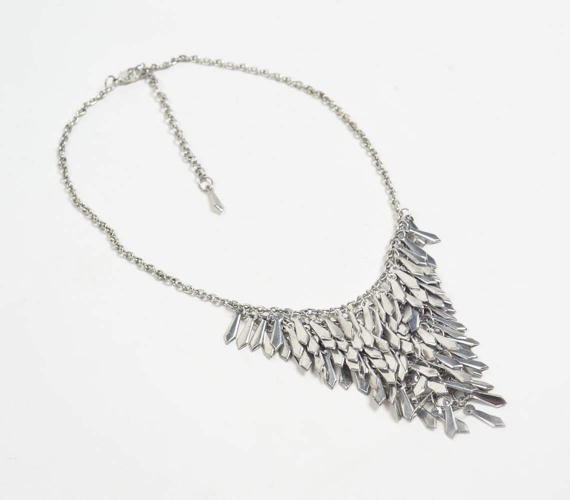 Handcrafted Metallic Statement Necklace - Silver - VAQL101018114017