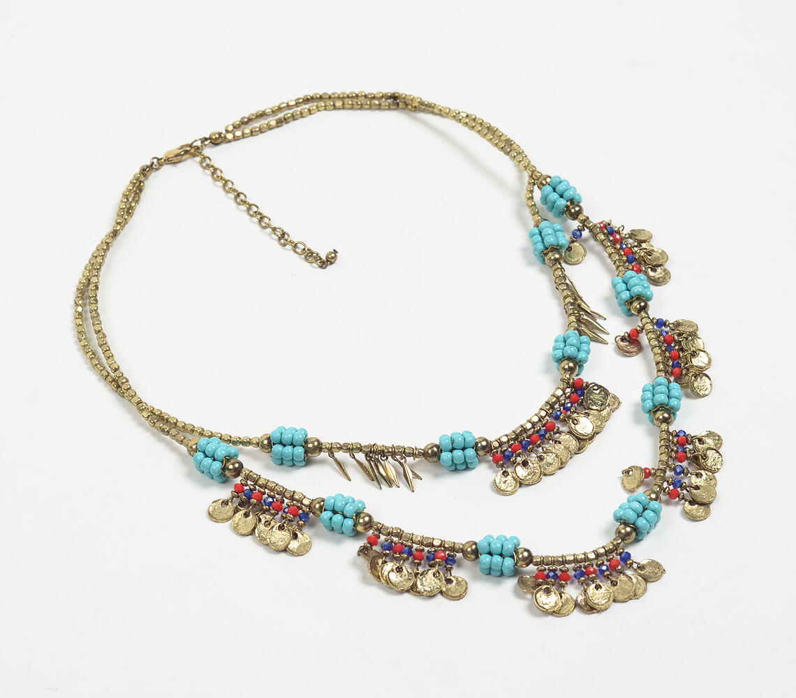 Beachy Beaded Metallic Layered necklace - Multicolor - VAQL101018114052
