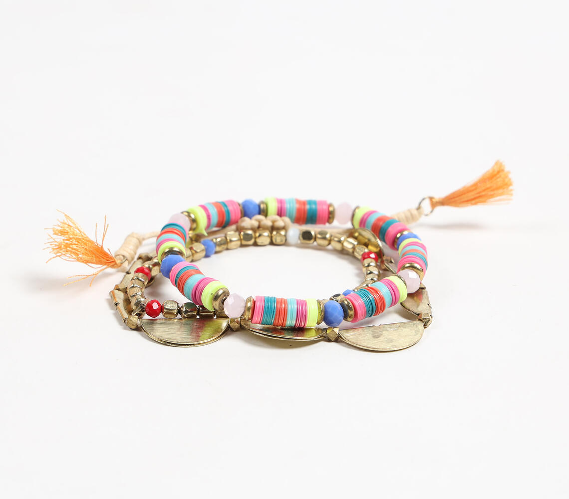 Rainbow Beaded & Tasseled Charm Bracelet - Multicolor - VAQL101018114114