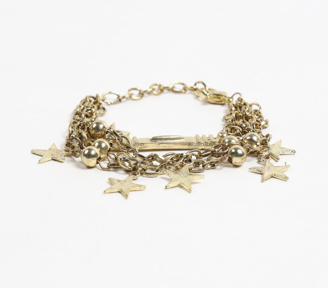 Metallic Chain & Star Charms Bracelet - Gold - VAQL101018114116