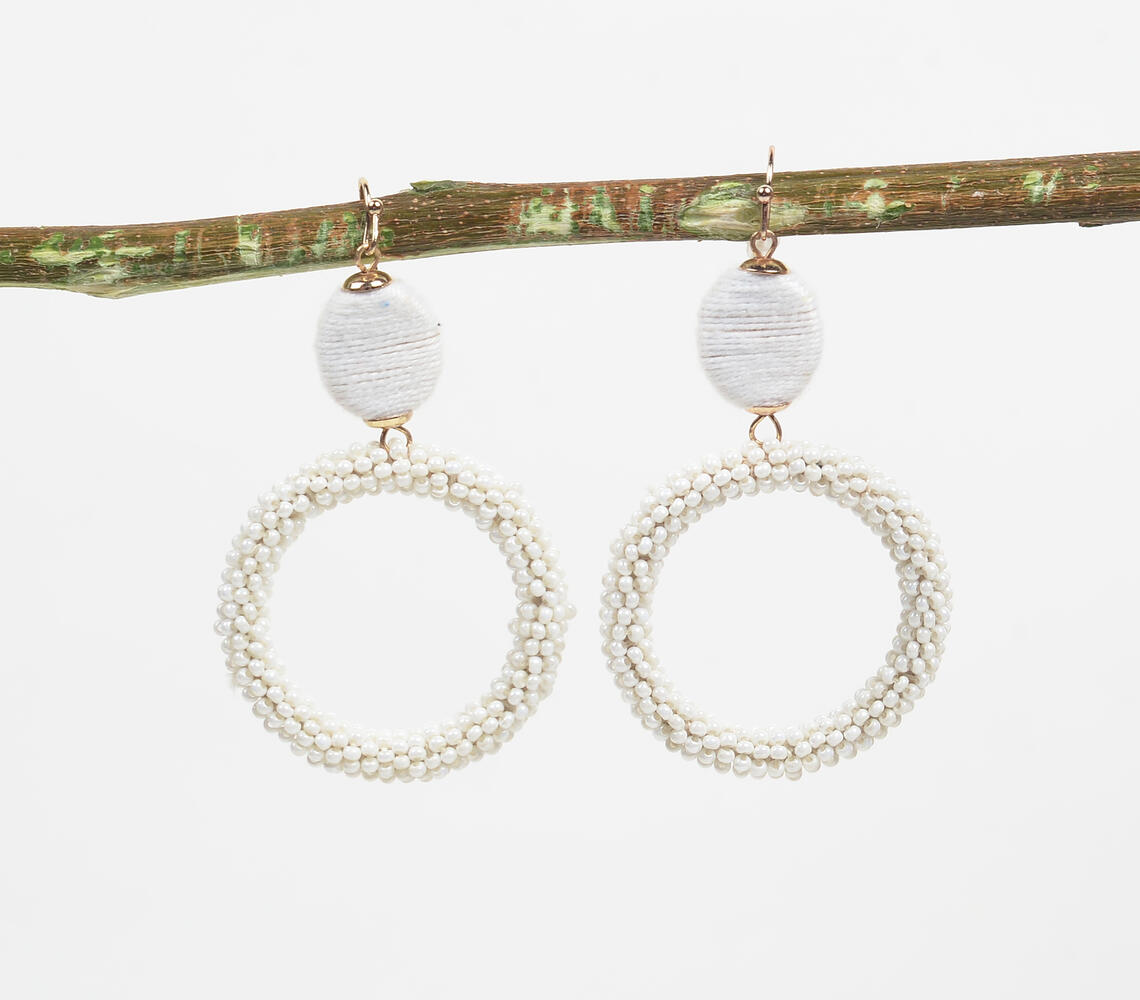 Beads & Thread Wrapped Iron White Dangle Earrings - White - VAQL101018114137