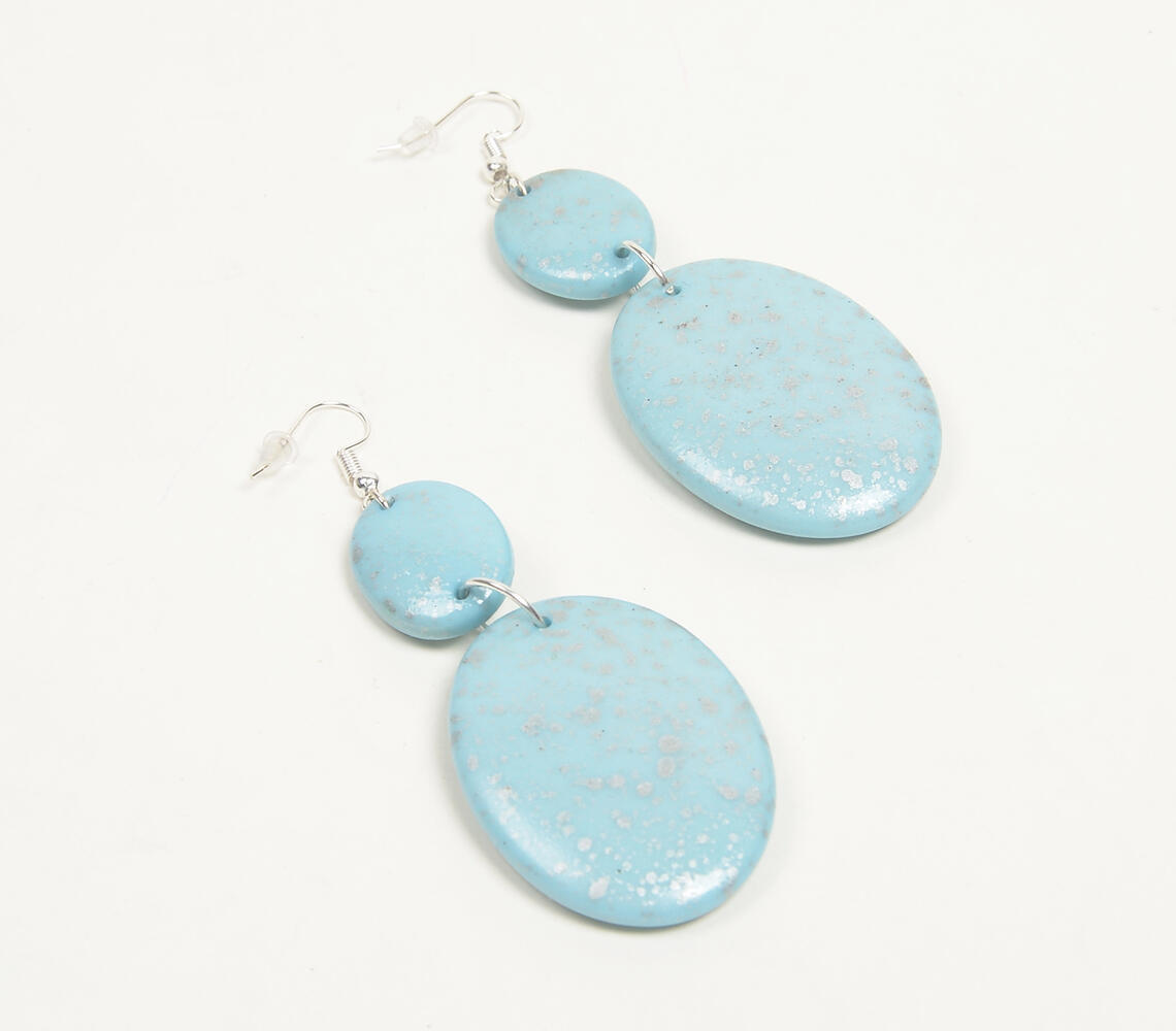 Silver-Toned Iron & Blue Resin Dangle Earrings - Turquoise - VAQL101018114170