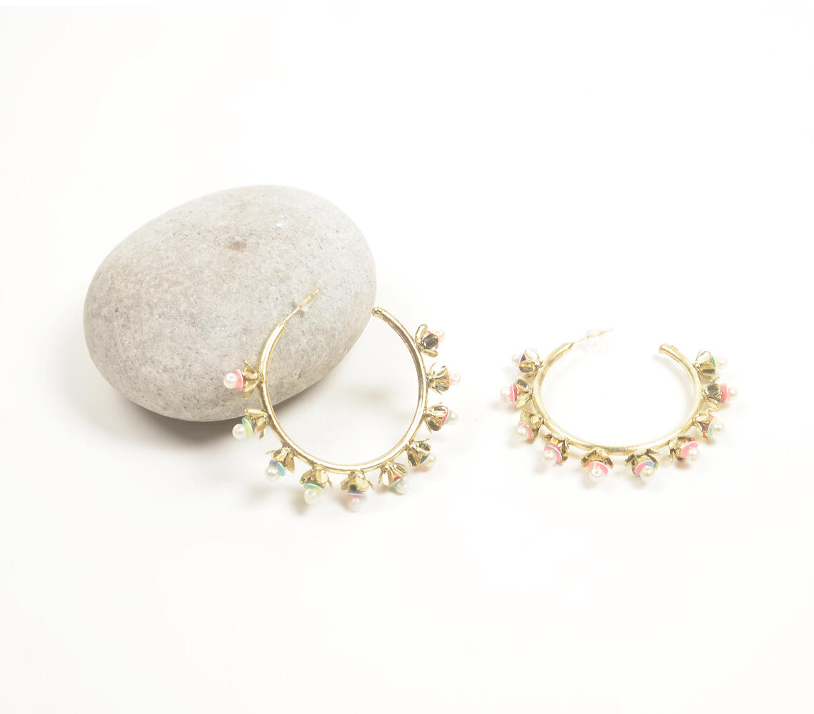 Pearls & Sequins Golden-Toned Hoop Earrings - Gold - VAQL101018114204