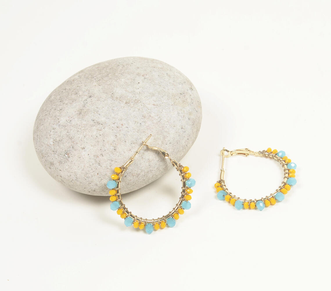 Beaded Yellow & Teal Hoop earrings - Gold - VAQL101018114209